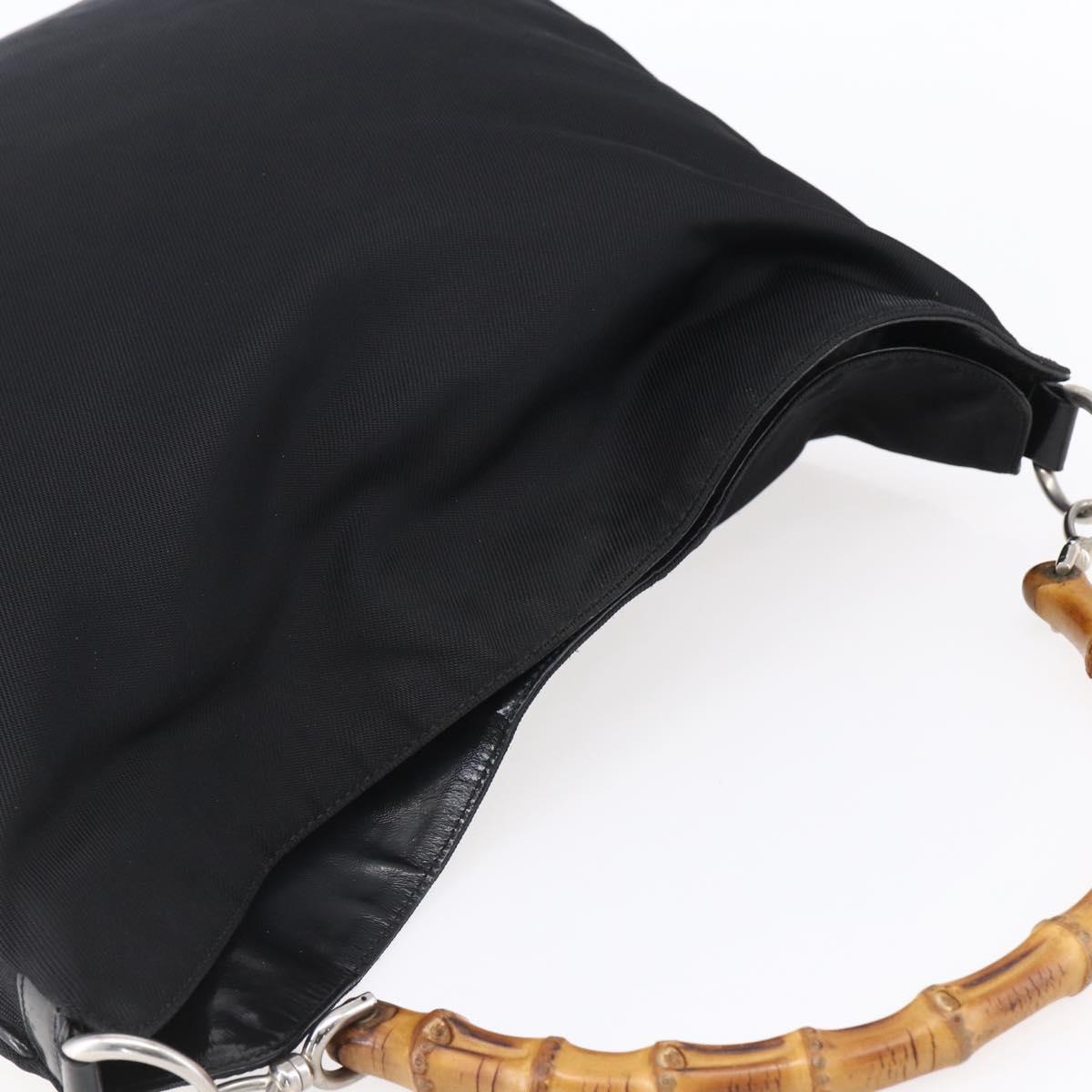 GUCCI Bamboo Hand Bag Nylon Black Silver 001 1998 1577 Auth bs30760