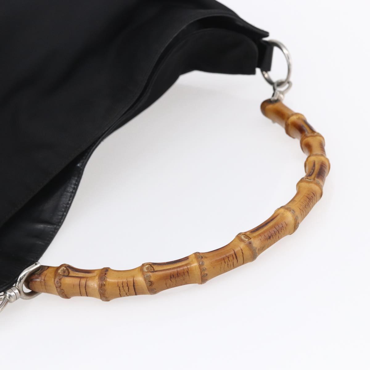 GUCCI Bamboo Hand Bag Nylon Black Silver 001 1998 1577 Auth bs30760