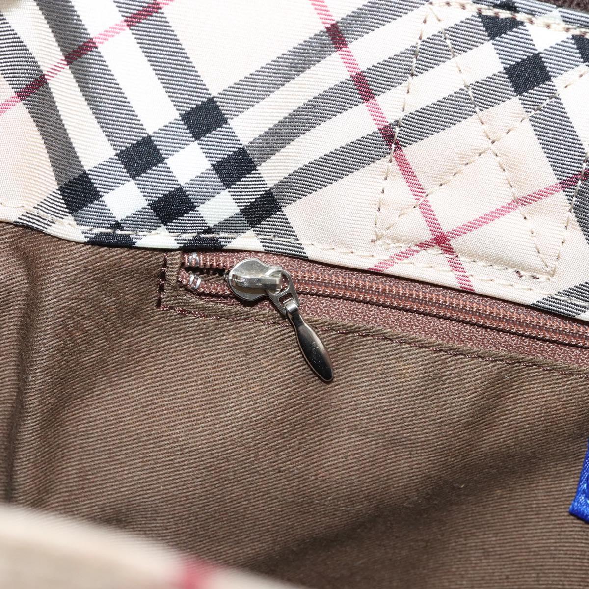 BURBERRY Nova Check Blue Label Tote Bag Nylon Beige Silver Auth bs30763