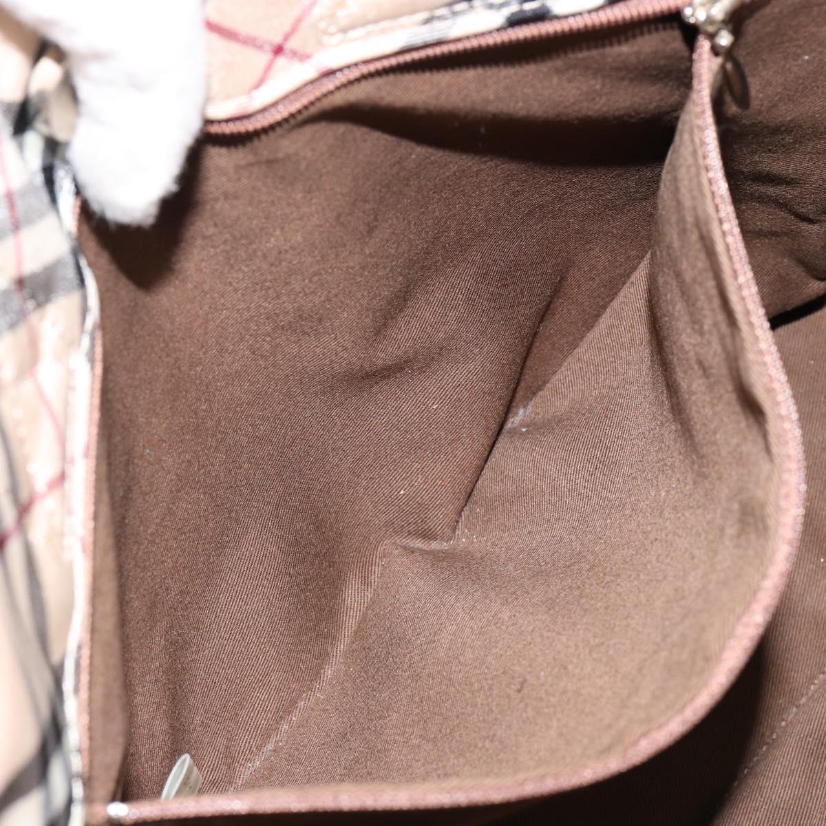 BURBERRY Nova Check Blue Label Tote Bag Nylon Beige Silver Auth bs30763