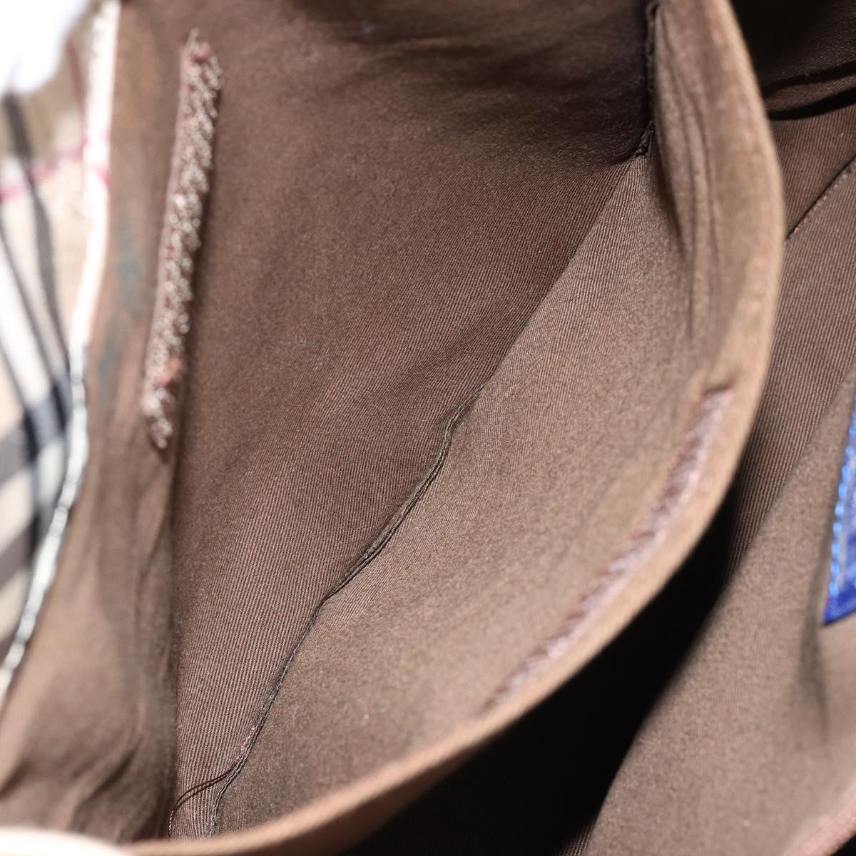 BURBERRY Nova Check Blue Label Tote Bag Nylon Beige Silver Auth bs30763