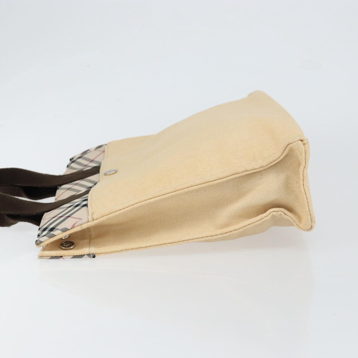 BURBERRY Nova Check Blue Label Tote Bag Nylon Beige Silver Auth bs30763