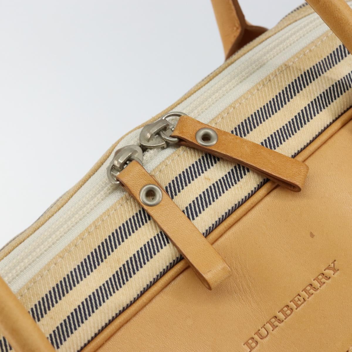 BURBERRY Hand Bag Canvas Leather White Silver Auth bs30764