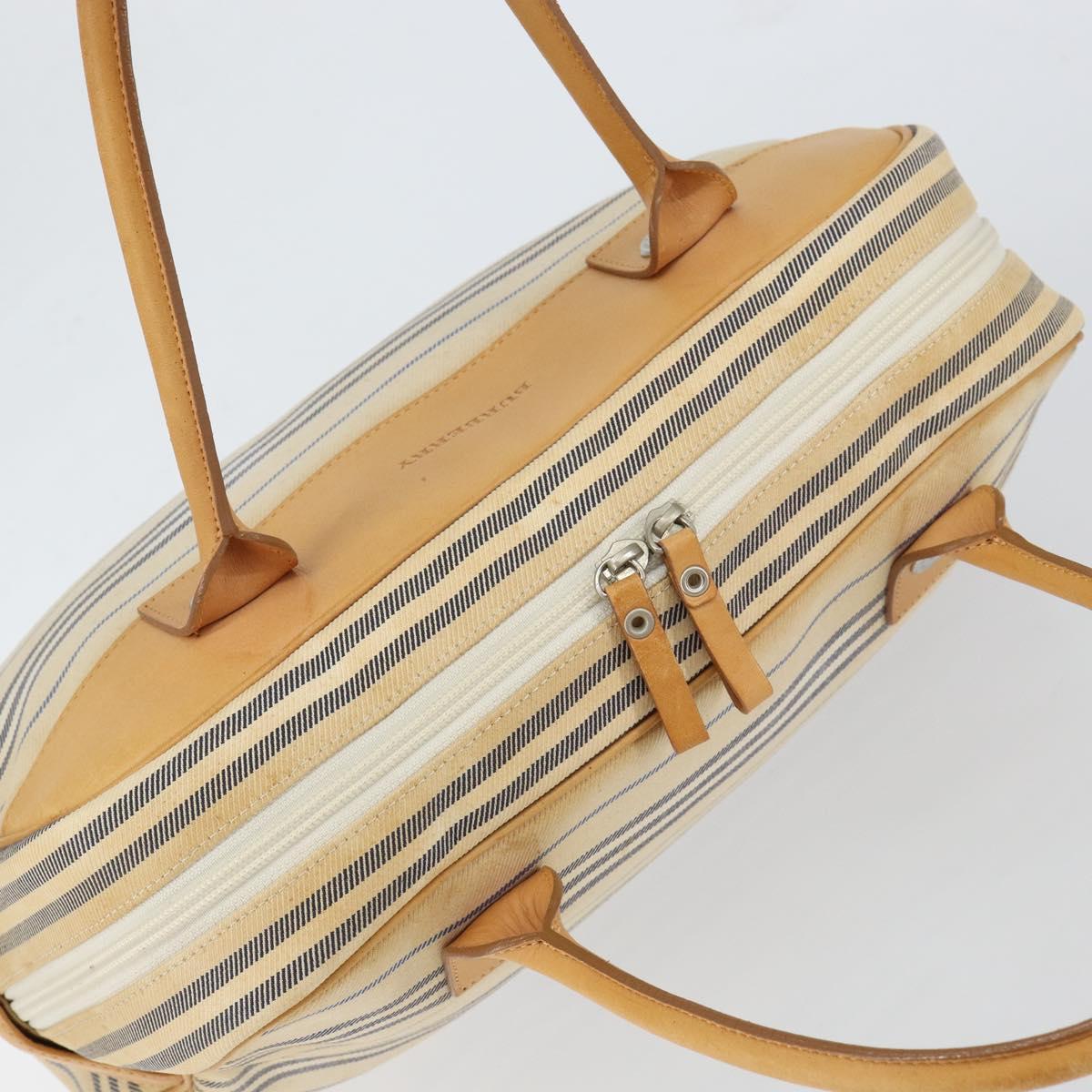 BURBERRY Hand Bag Canvas Leather White Silver Auth bs30764