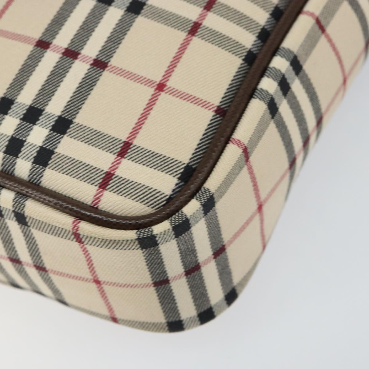 BURBERRY Nova Check Shoulder Bag Canvas Leather Beige Silver Auth bs30765