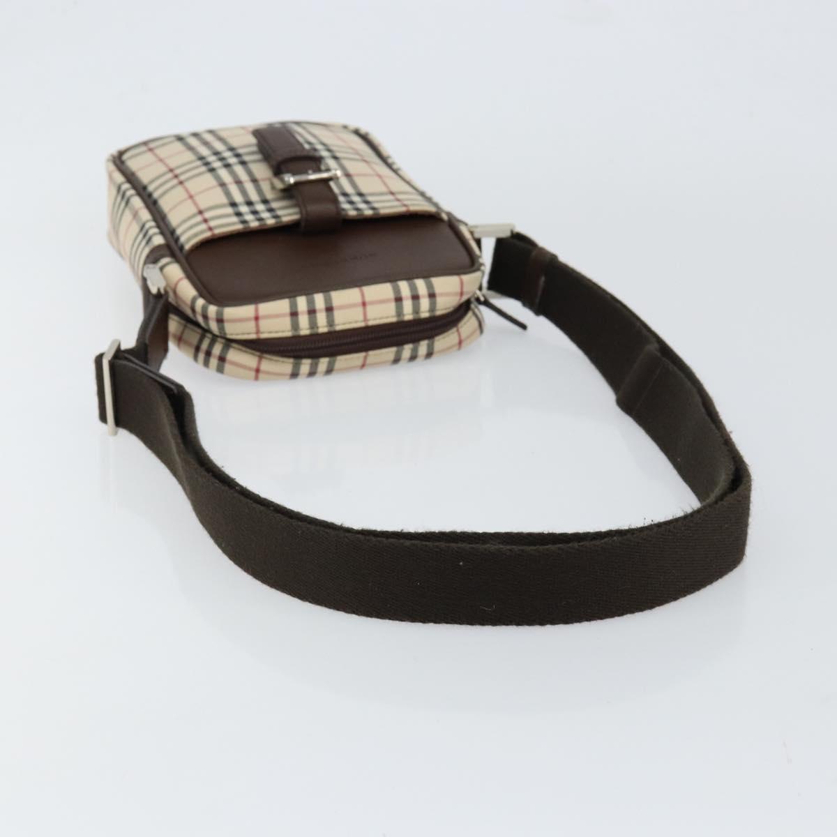 BURBERRY Nova Check Shoulder Bag Canvas Leather Beige Silver Auth bs30765