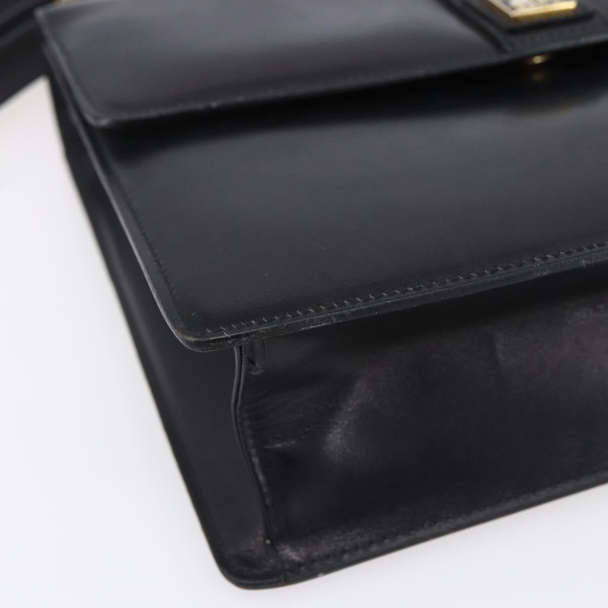 Burberrys Nova Check Shoulder Bag Leather Black Gold Auth bs30769