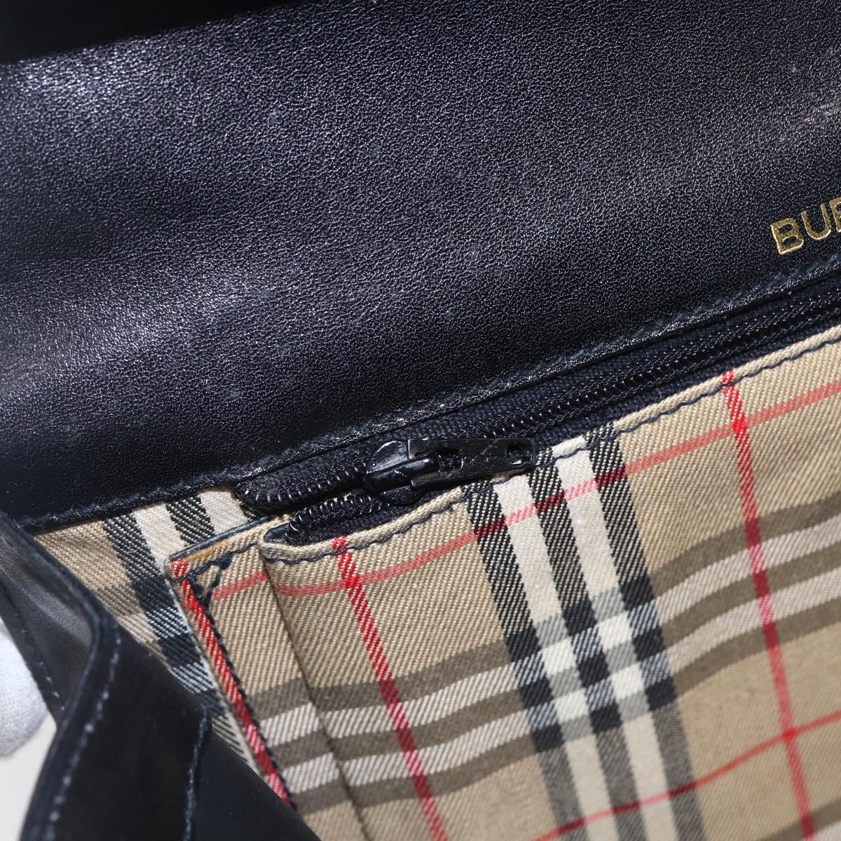 Burberrys Nova Check Shoulder Bag Leather Black Gold Auth bs30769