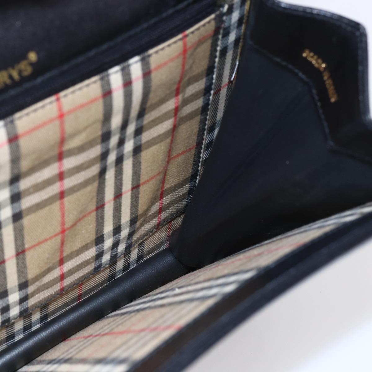 Burberrys Nova Check Shoulder Bag Leather Black Gold Auth bs30769