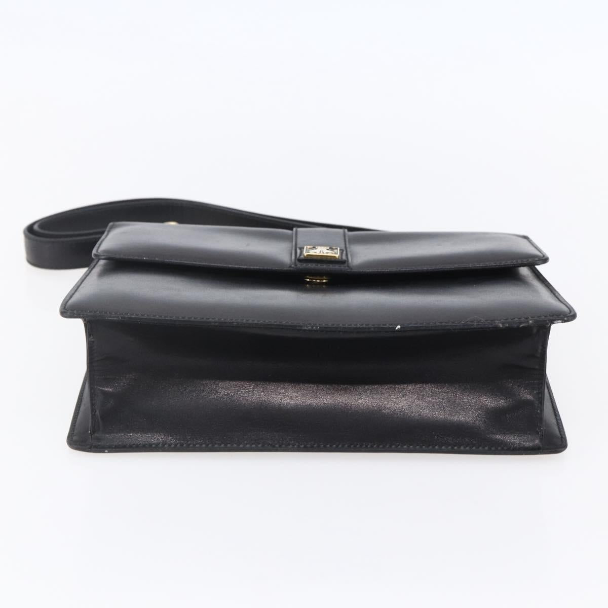 Burberrys Nova Check Shoulder Bag Leather Black Gold Auth bs30769