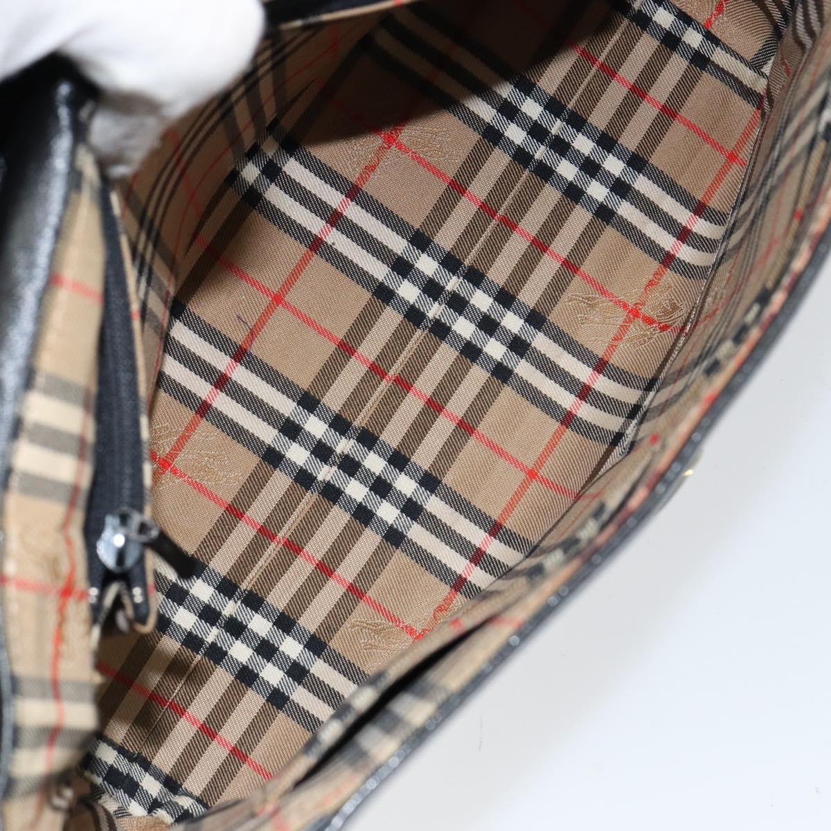 Burberrys Nova Check Shoulder Bag Leather Black Gold Auth bs30771