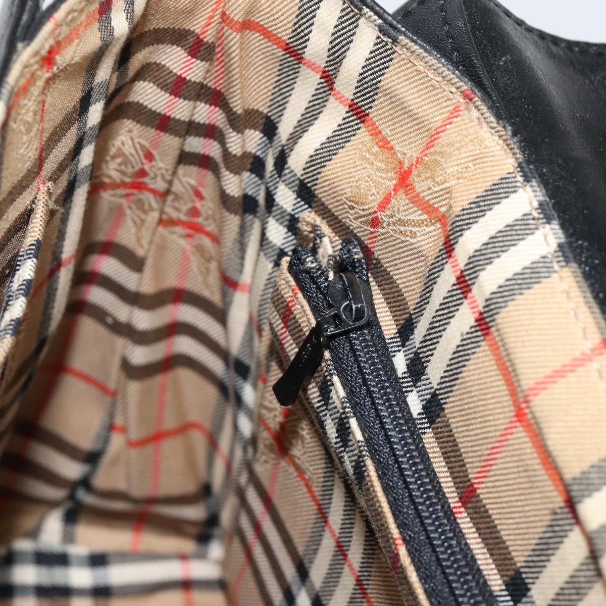 Burberrys Nova Check Shoulder Bag Leather Black Gold Auth bs30771