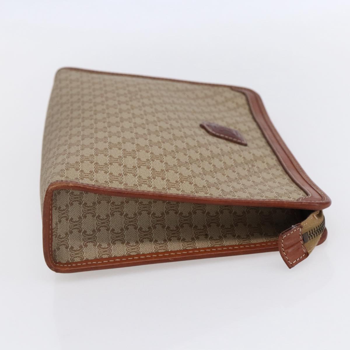 CELINE Macadam Canvas Clutch Bag PVC Beige Gold Auth bs30773