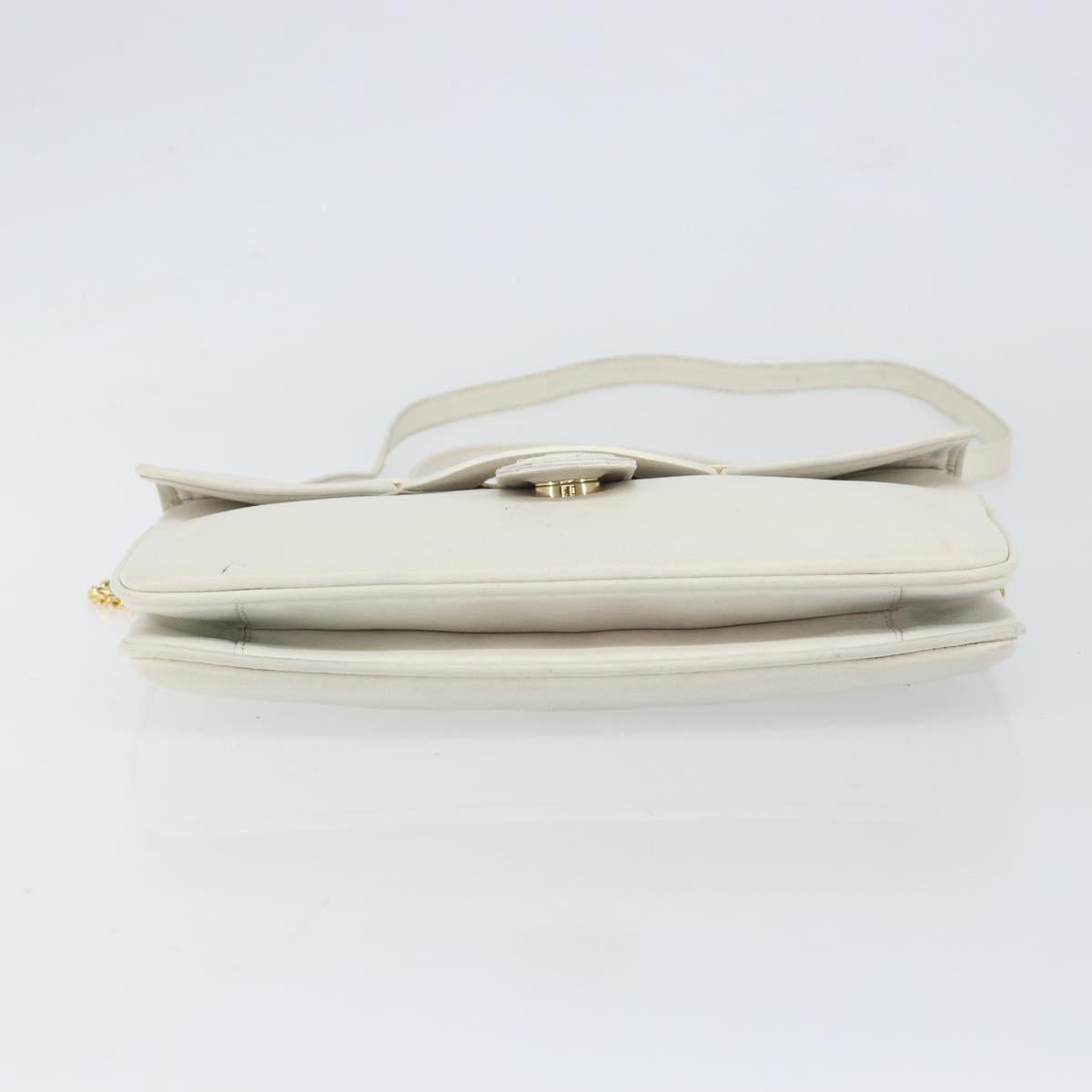 CELINE Shoulder Bag Leather White Gold Auth bs30776