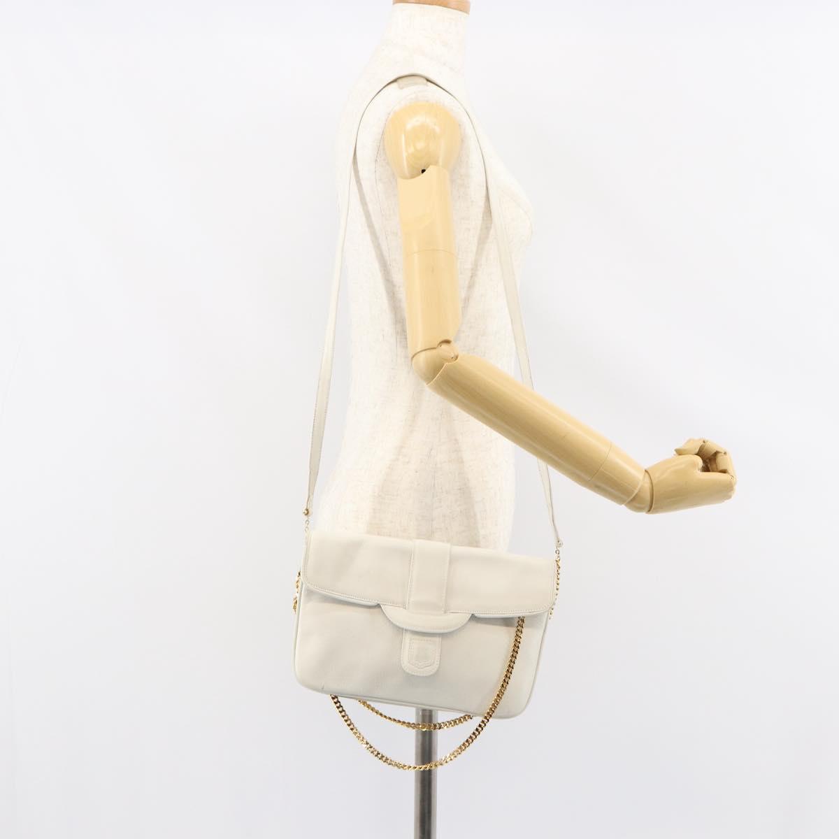 CELINE Shoulder Bag Leather White Gold Auth bs30776