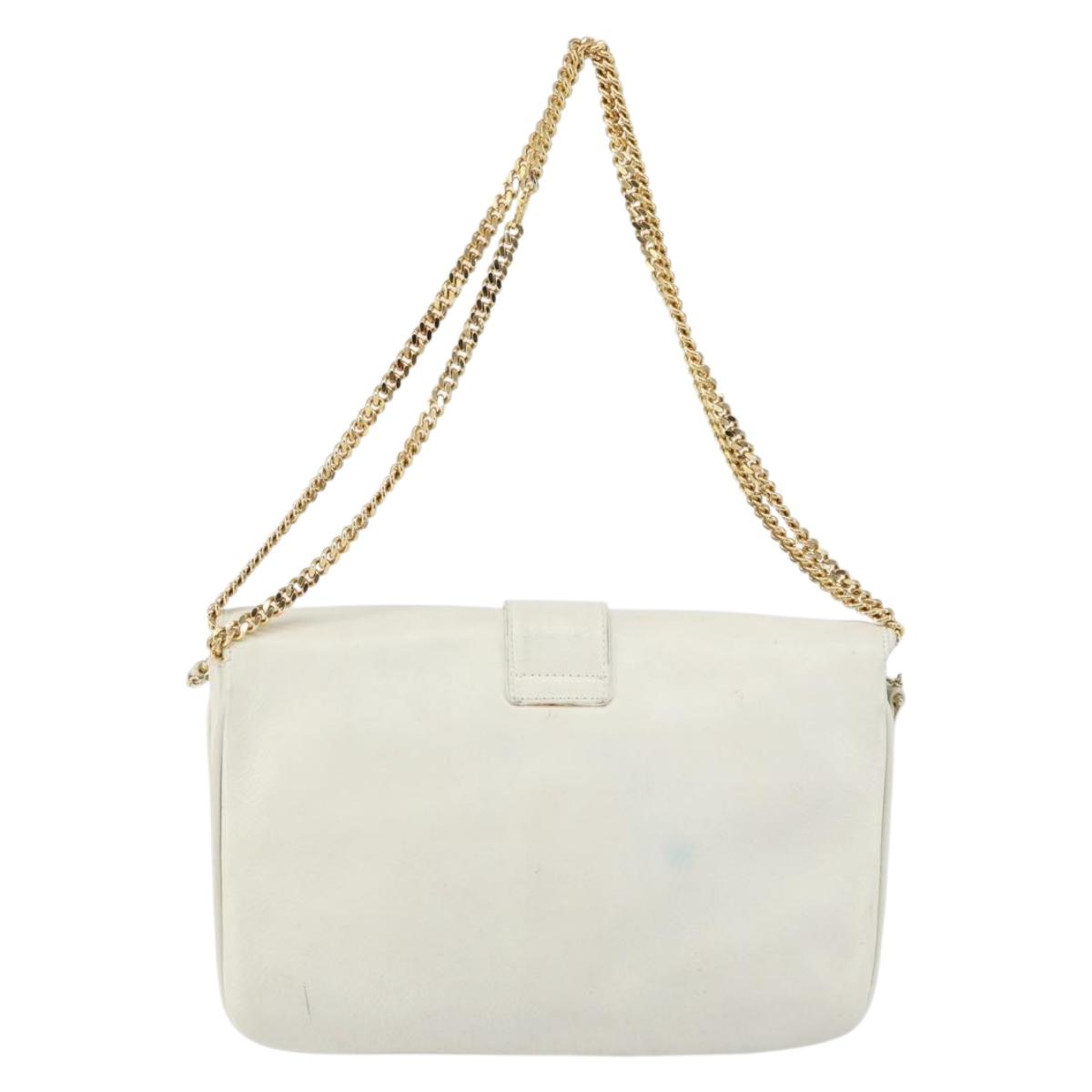 CELINE Shoulder Bag Leather White Gold Auth bs30776