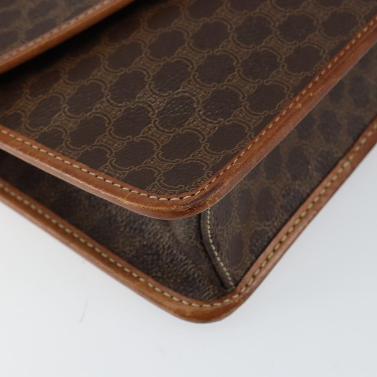 CELINE Macadam Canvas Shoulder Bag PVC Leather Beige Gold Auth bs30777