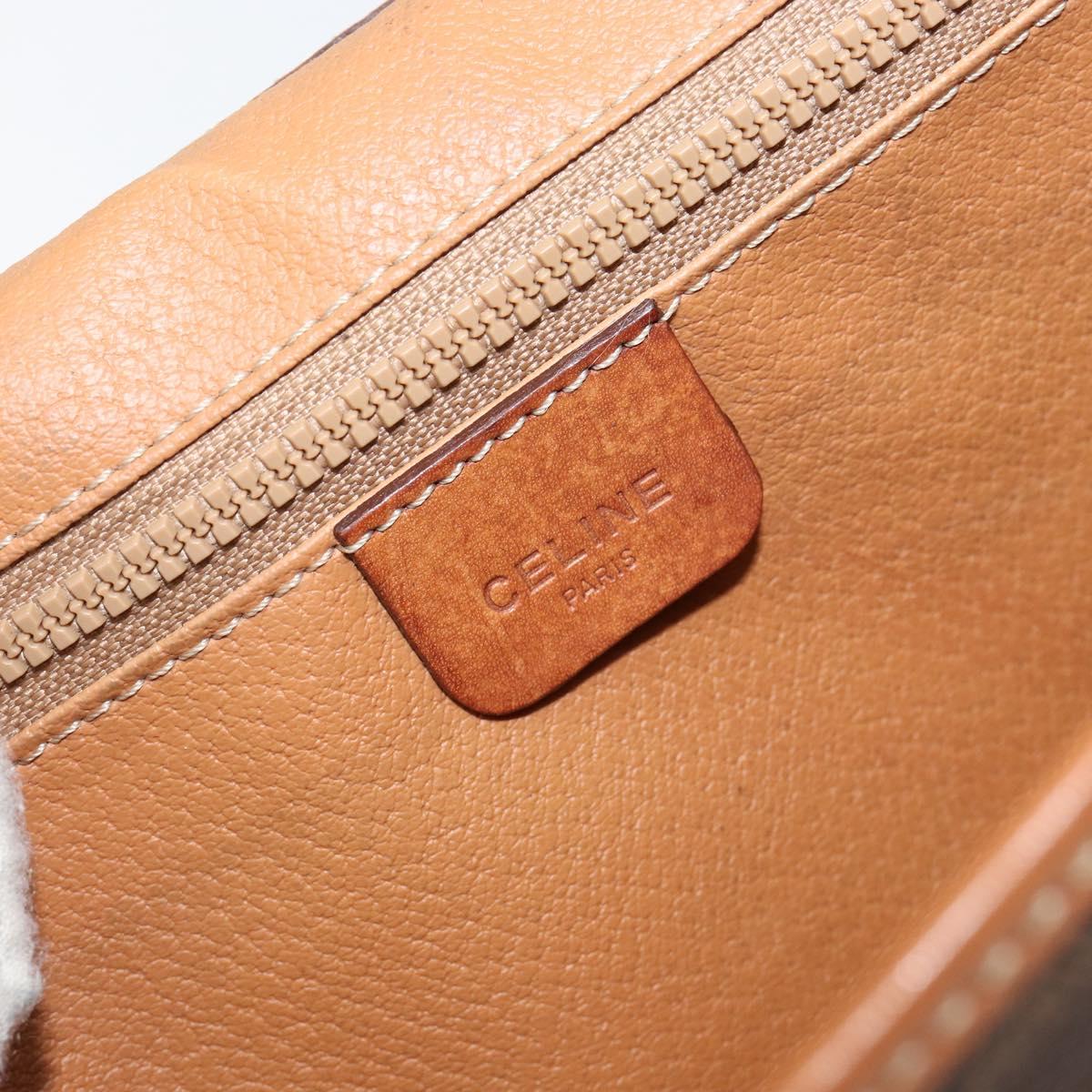 CELINE Macadam Canvas Shoulder Bag PVC Leather Beige Gold Auth bs30777