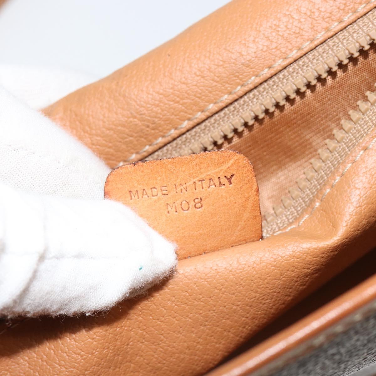 CELINE Macadam Canvas Shoulder Bag PVC Leather Beige Gold Auth bs30777