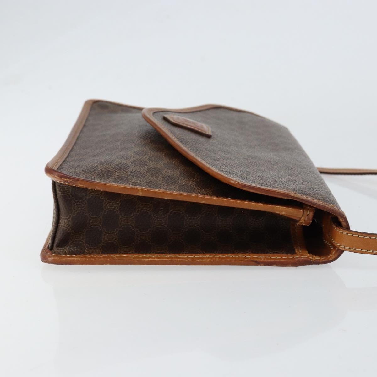 CELINE Macadam Canvas Shoulder Bag PVC Leather Beige Gold Auth bs30777