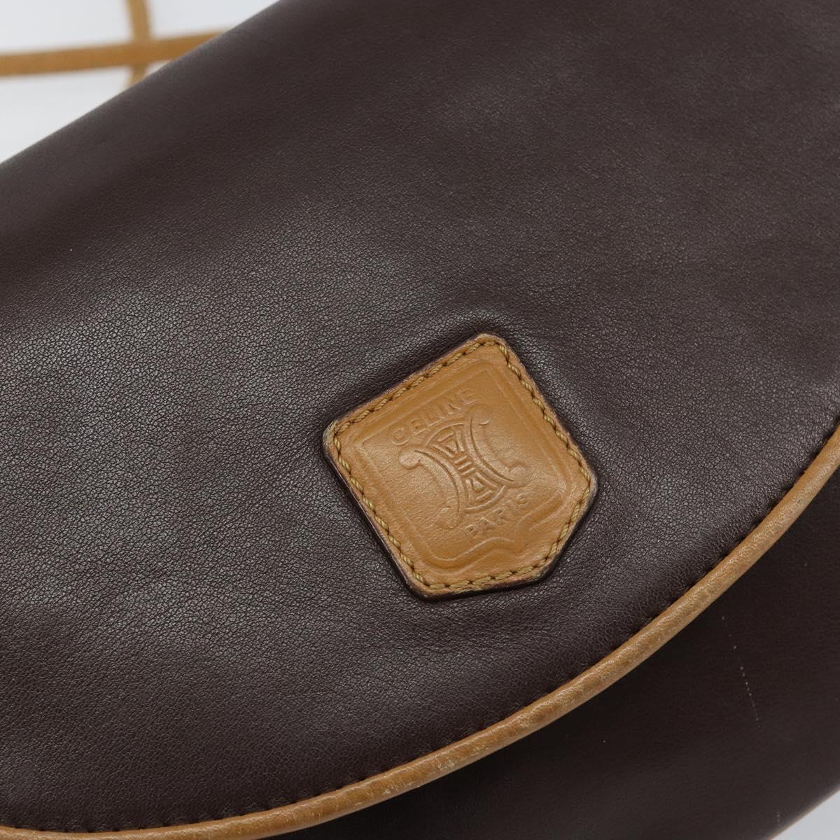 CELINE Shoulder Bag Leather Brown Gold Auth bs30778