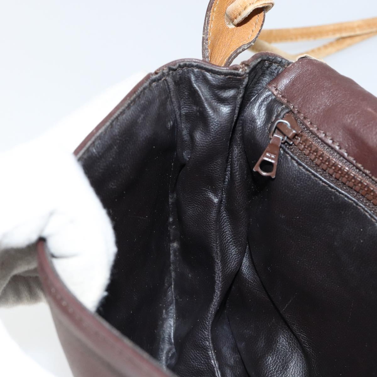 CELINE Shoulder Bag Leather Brown Gold Auth bs30778