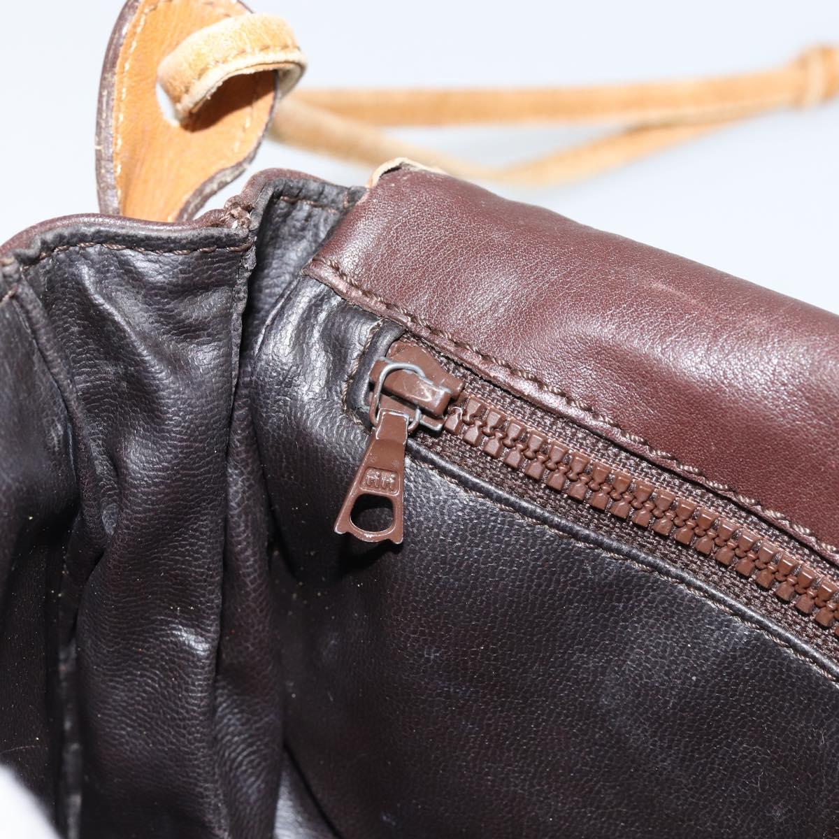 CELINE Shoulder Bag Leather Brown Gold Auth bs30778