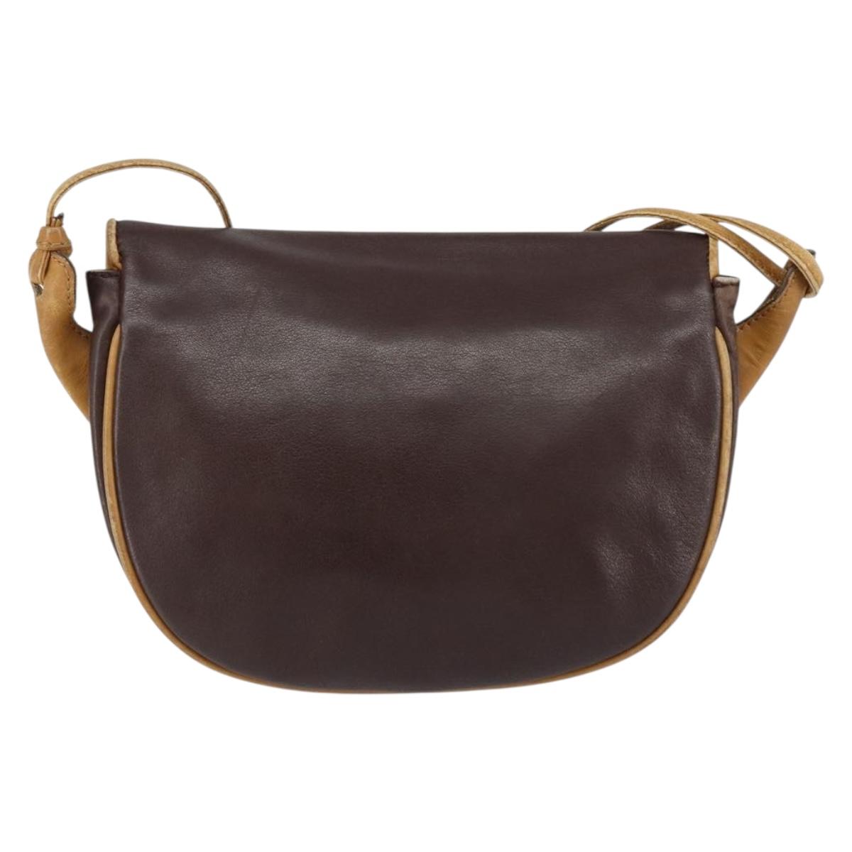 CELINE Shoulder Bag Leather Brown Gold Auth bs30778