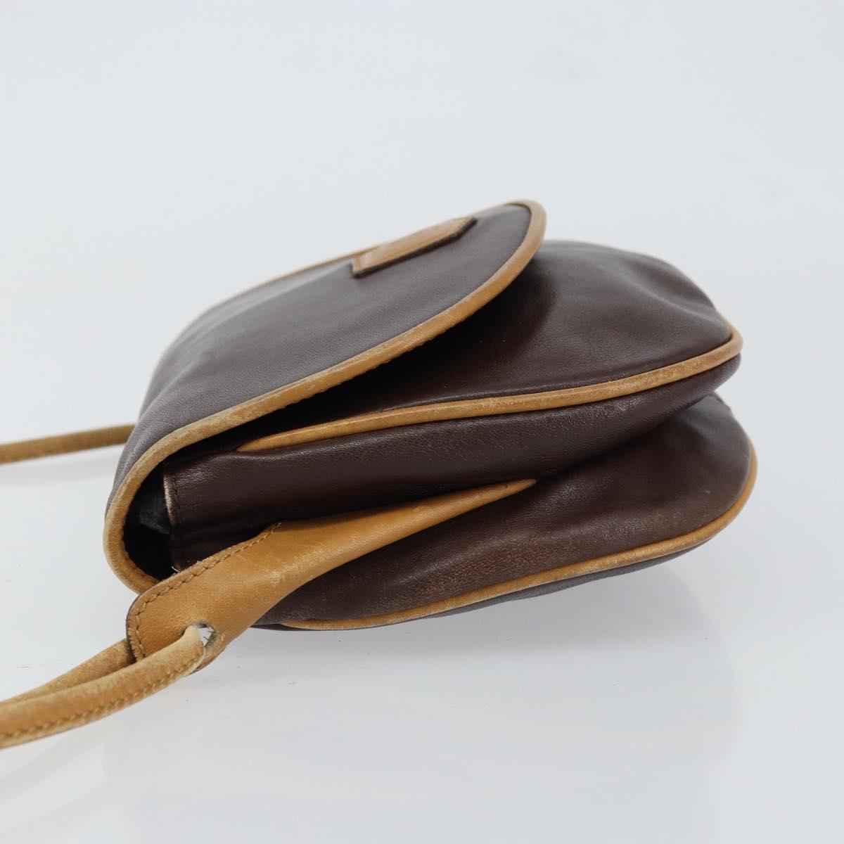 CELINE Shoulder Bag Leather Brown Gold Auth bs30778