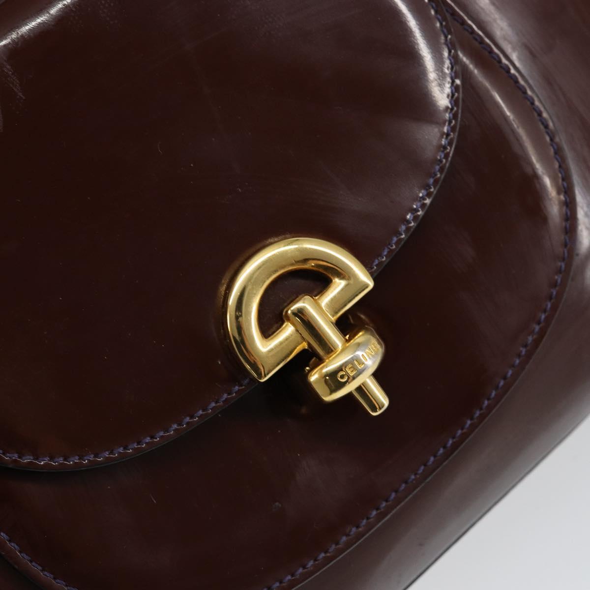 CELINE Macadam Canvas Hand Bag Enamel Brown Gold Auth bs30779