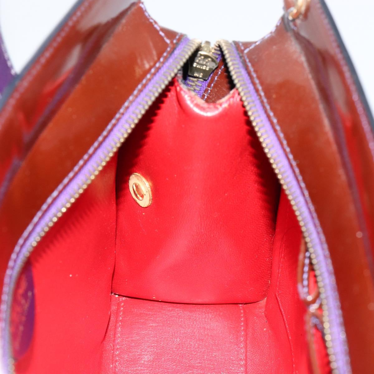 CELINE Macadam Canvas Hand Bag Enamel Brown Gold Auth bs30779