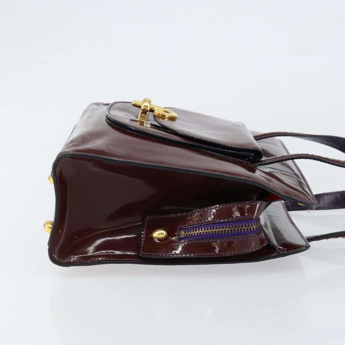 CELINE Macadam Canvas Hand Bag Enamel Brown Gold Auth bs30779