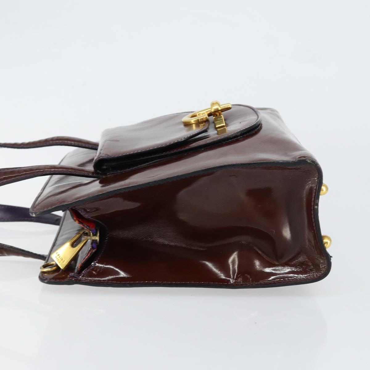 CELINE Macadam Canvas Hand Bag Enamel Brown Gold Auth bs30779