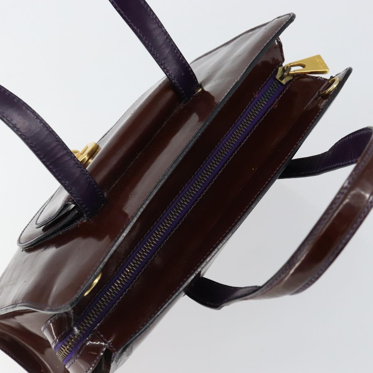 CELINE Macadam Canvas Hand Bag Enamel Brown Gold Auth bs30779