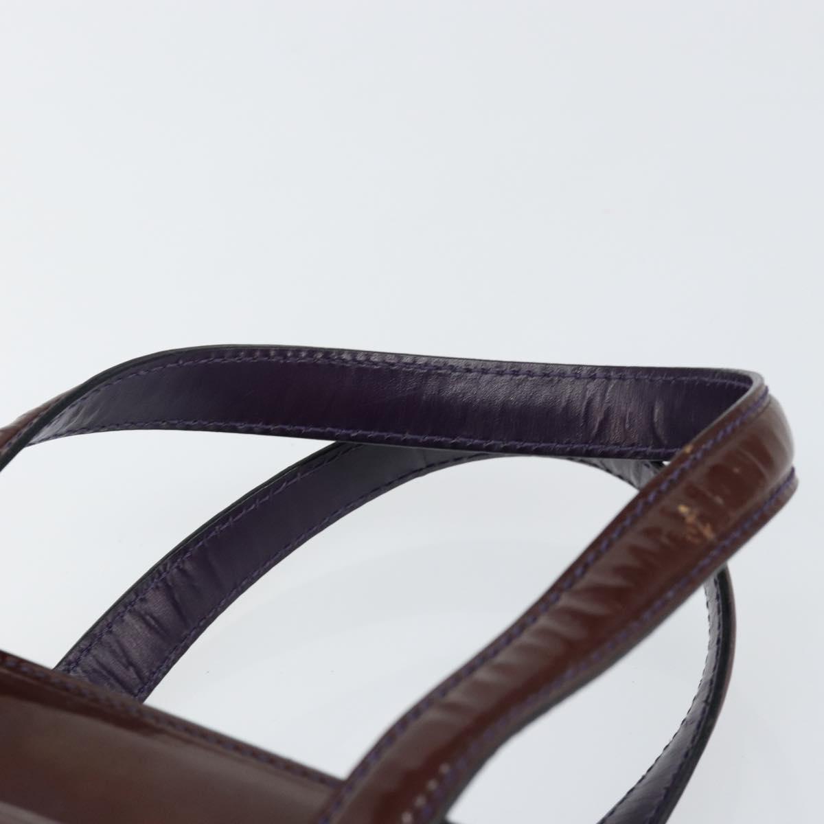 CELINE Macadam Canvas Hand Bag Enamel Brown Gold Auth bs30779