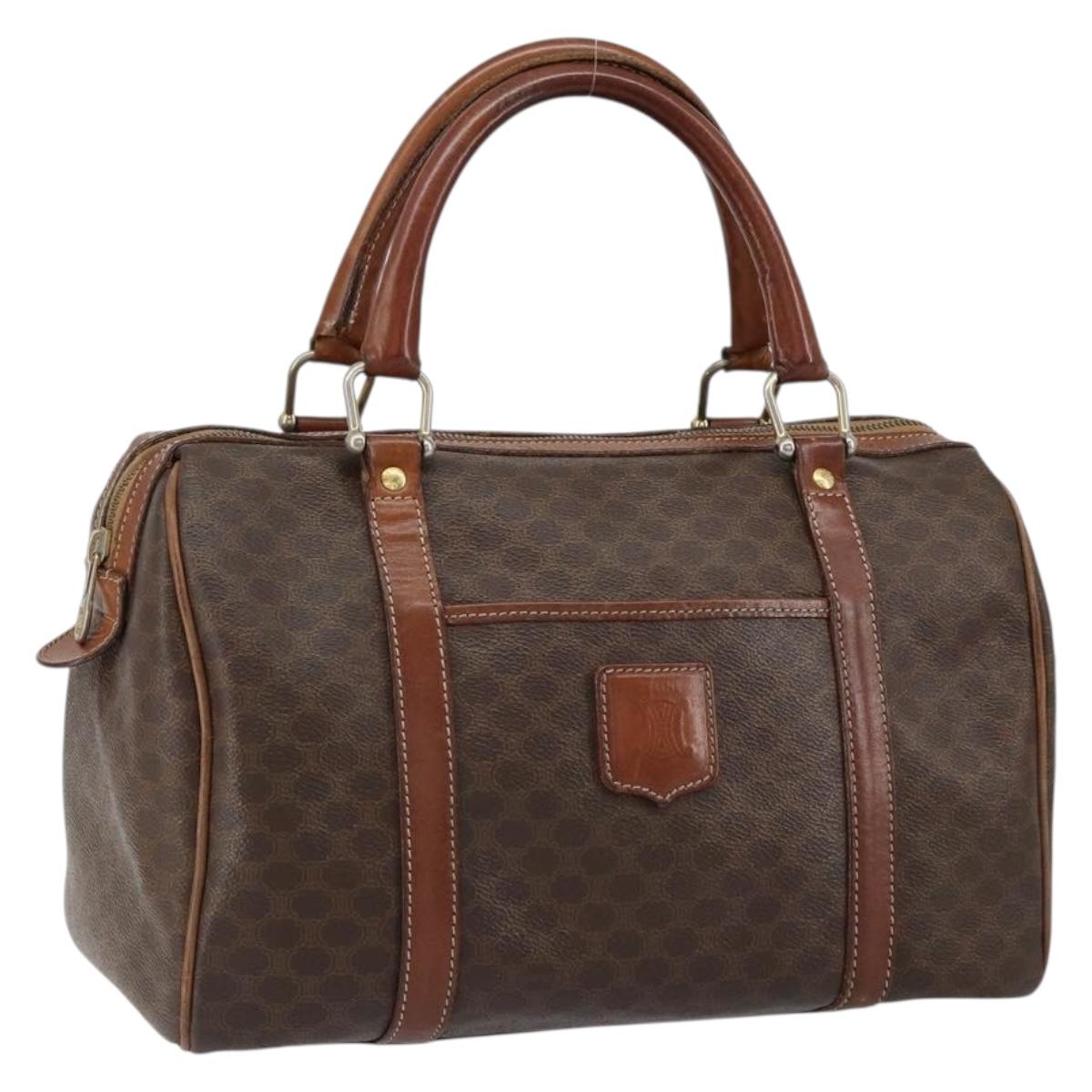 CELINE Macadam Canvas Hand Bag PVC Leather Beige Gold Auth bs30781