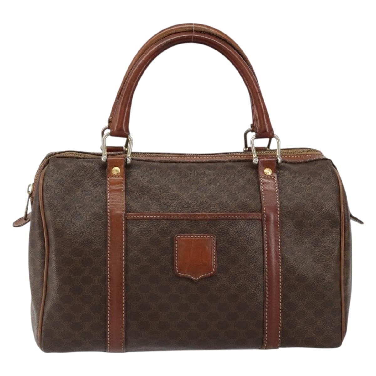 CELINE Macadam Canvas Hand Bag PVC Leather Beige Gold Auth bs30781