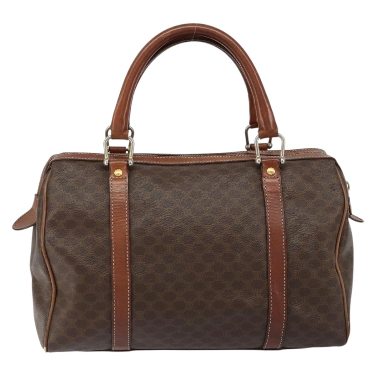 CELINE Macadam Canvas Hand Bag PVC Leather Beige Gold Auth bs30781