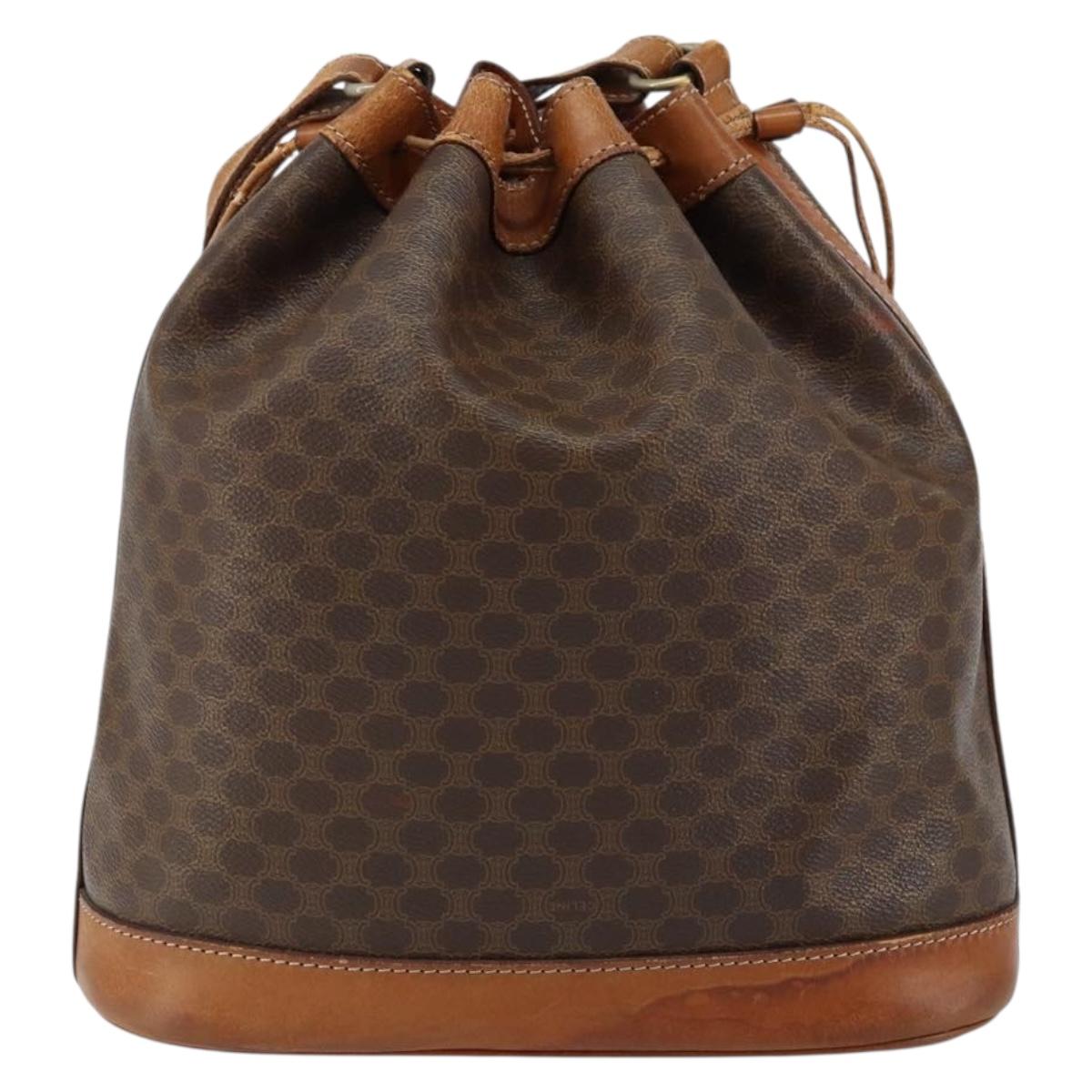 CELINE Macadam Canvas Shoulder Bag PVC Leather Brown Gold Auth bs30783