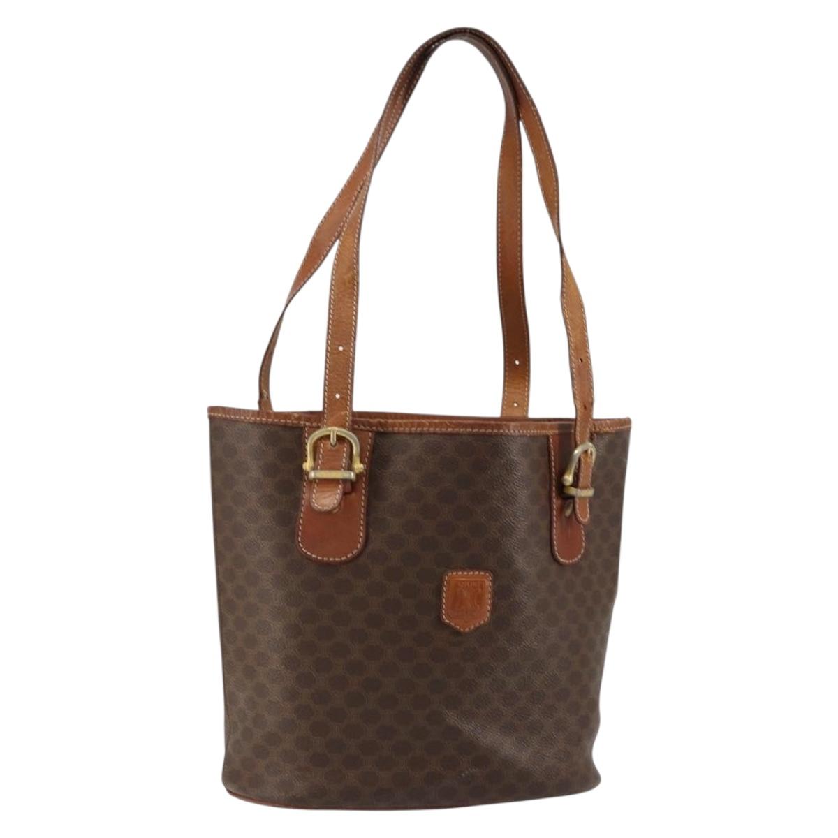 CELINE Macadam Canvas Tote Bag PVC Leather Brown Gold Auth bs30784