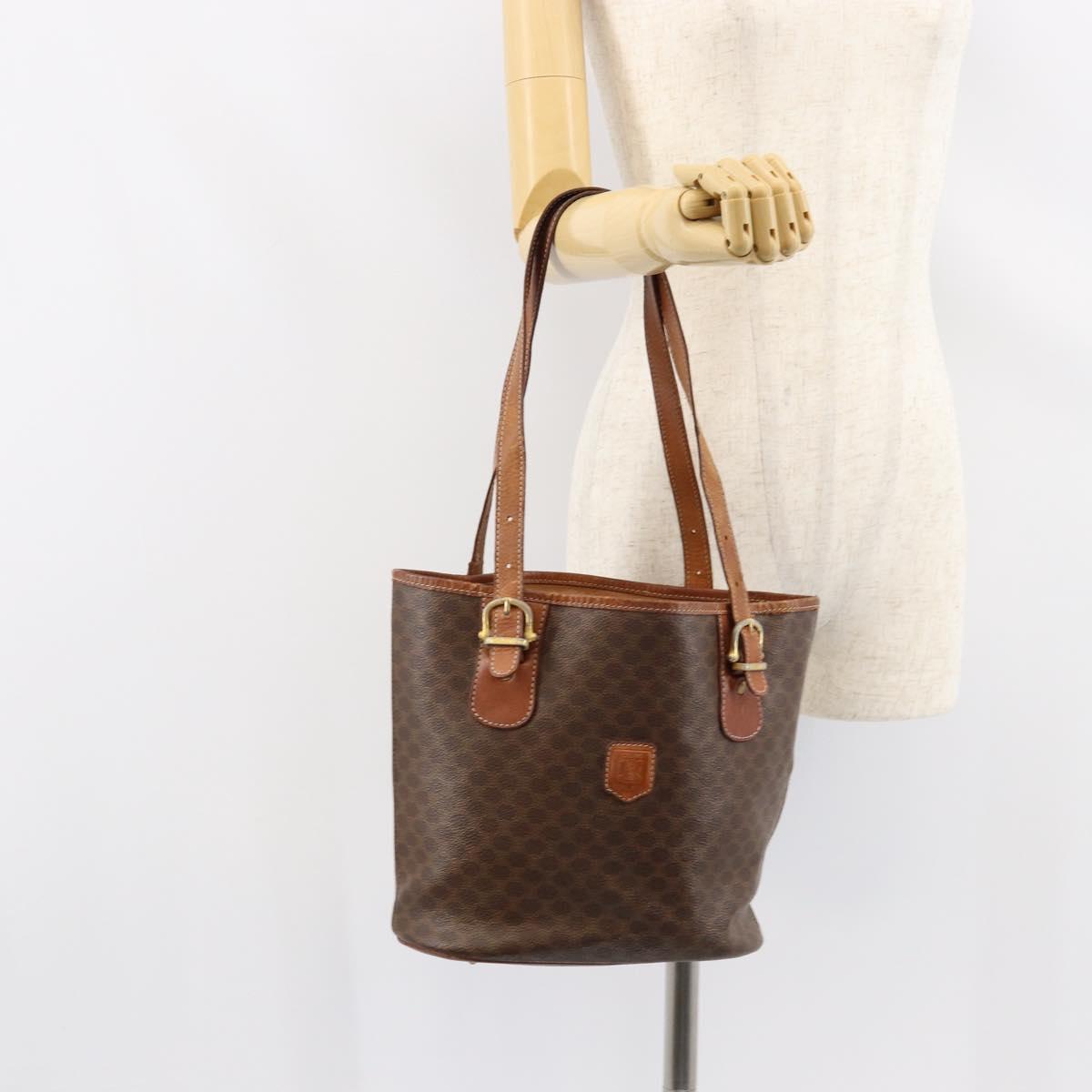 CELINE Macadam Canvas Tote Bag PVC Leather Brown Gold Auth bs30784