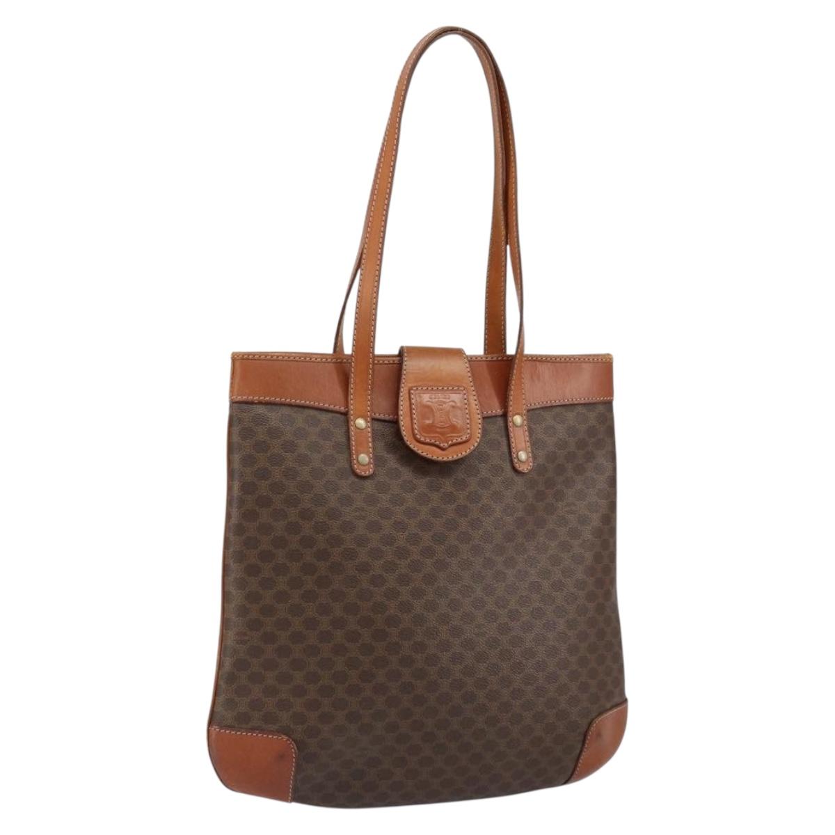 CELINE Macadam Canvas Tote Bag PVC Leather Brown Gold Auth bs30785