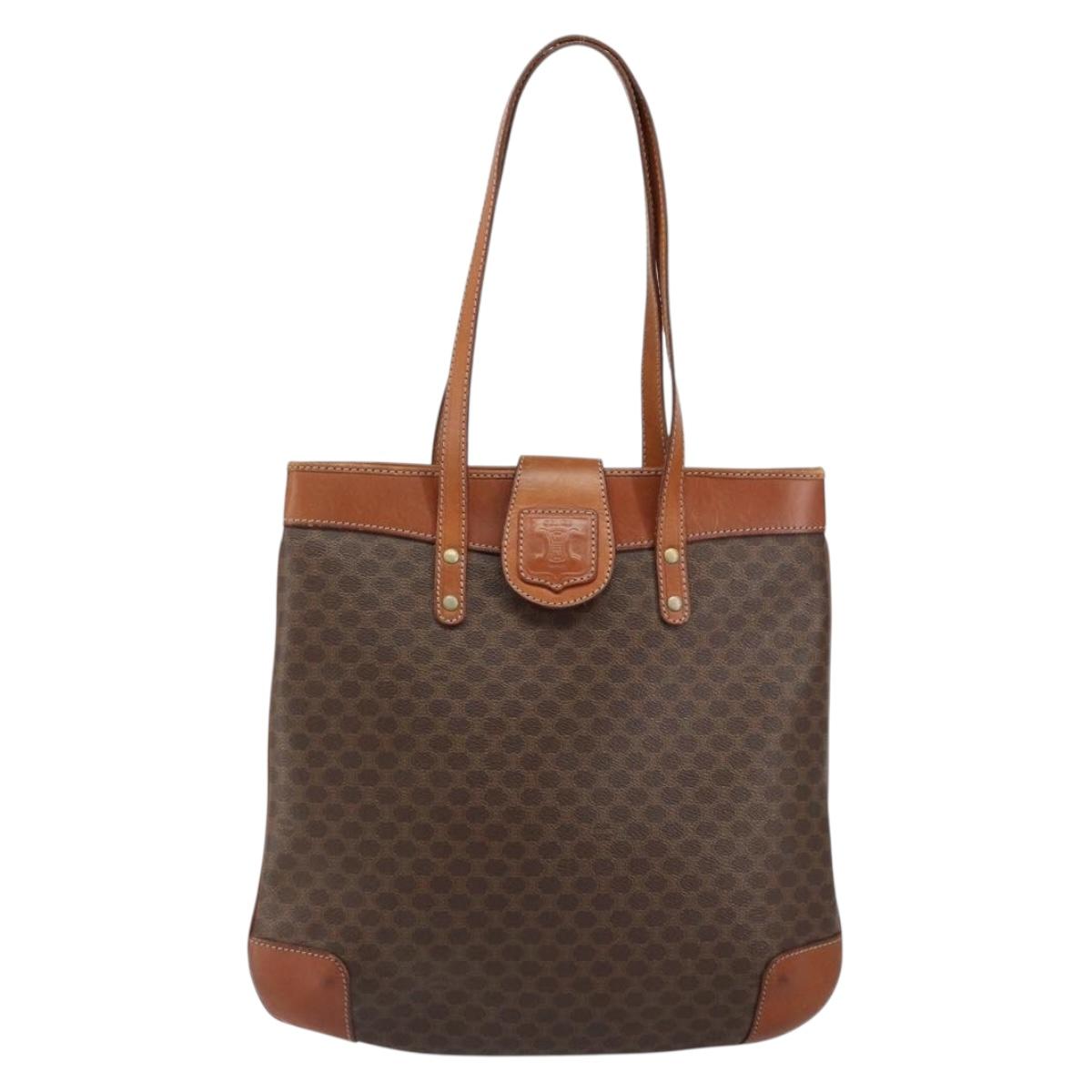 CELINE Macadam Canvas Tote Bag PVC Leather Brown Gold Auth bs30785