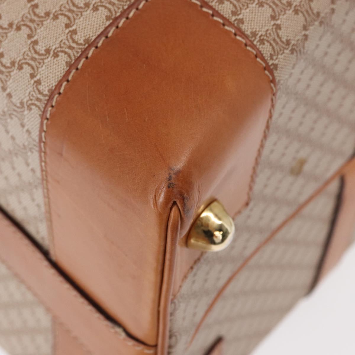 CELINE Macadam Canvas Boston Bag PVC Beige Gold Auth bs30786