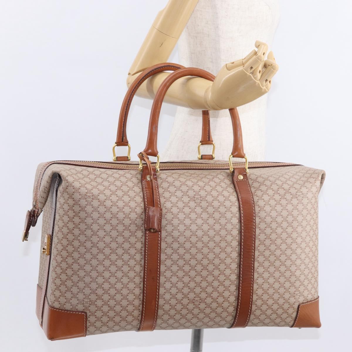 CELINE Macadam Canvas Boston Bag PVC Beige Gold Auth bs30786