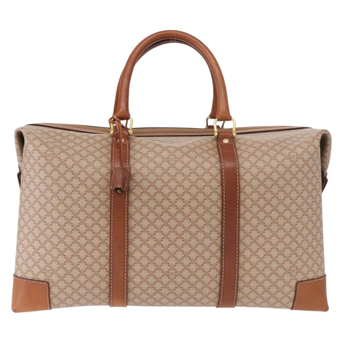 CELINE Macadam Canvas Boston Bag PVC Beige Gold Auth bs30786