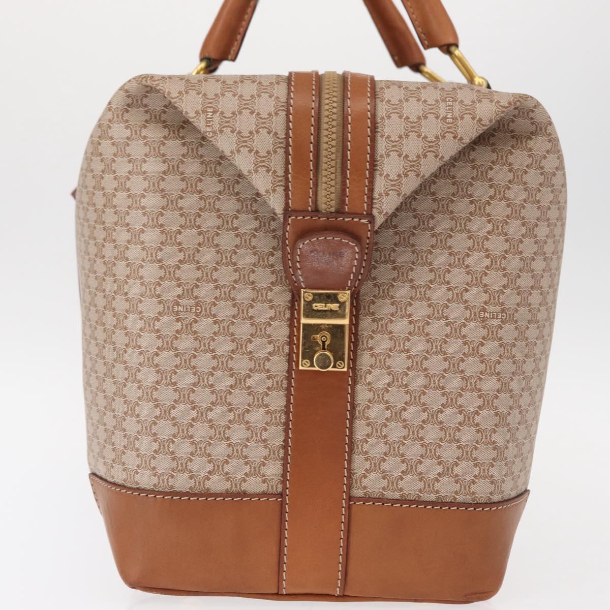 CELINE Macadam Canvas Boston Bag PVC Beige Gold Auth bs30786