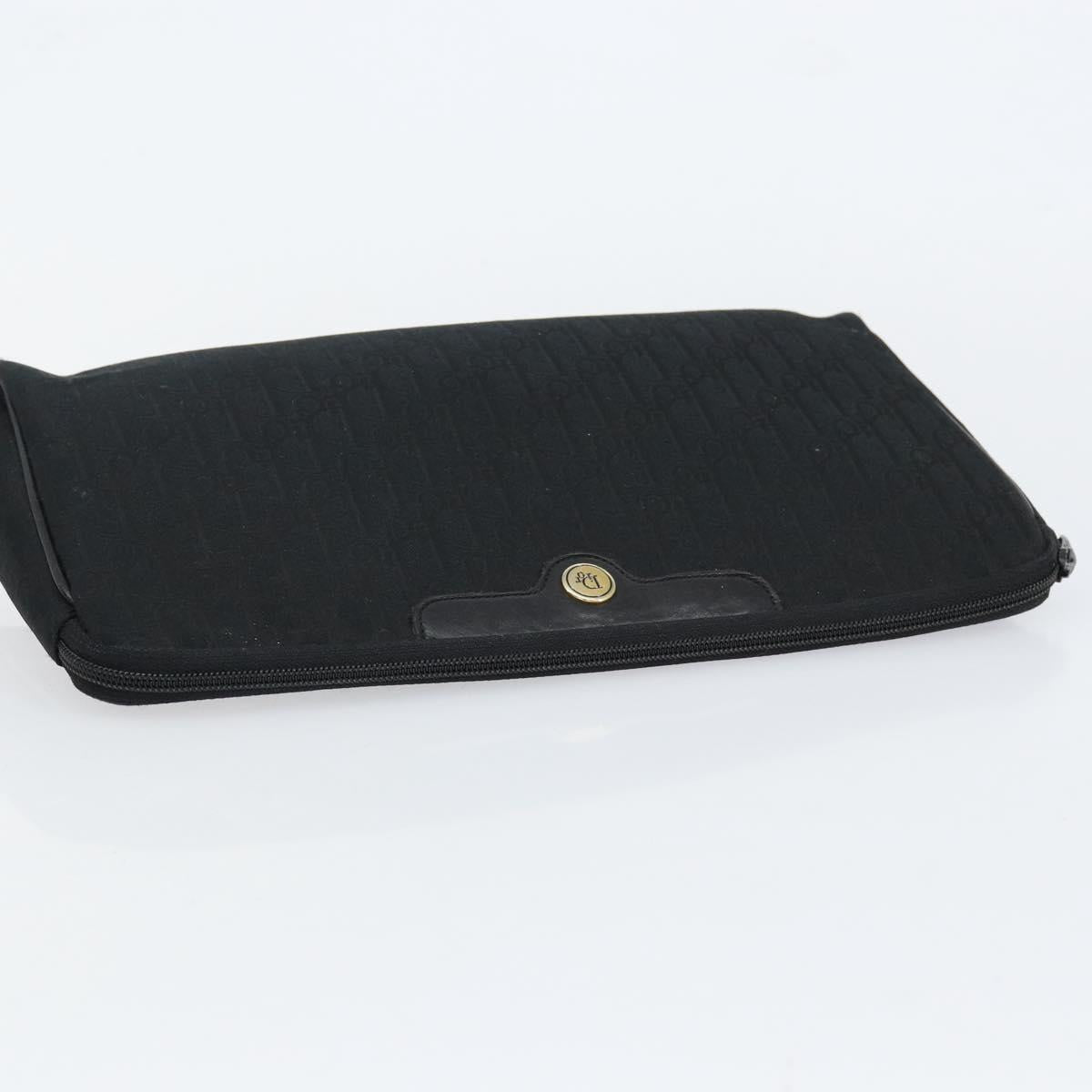 Christian Dior Trotter Canvas Clutch Bag Black Gold Auth bs30788