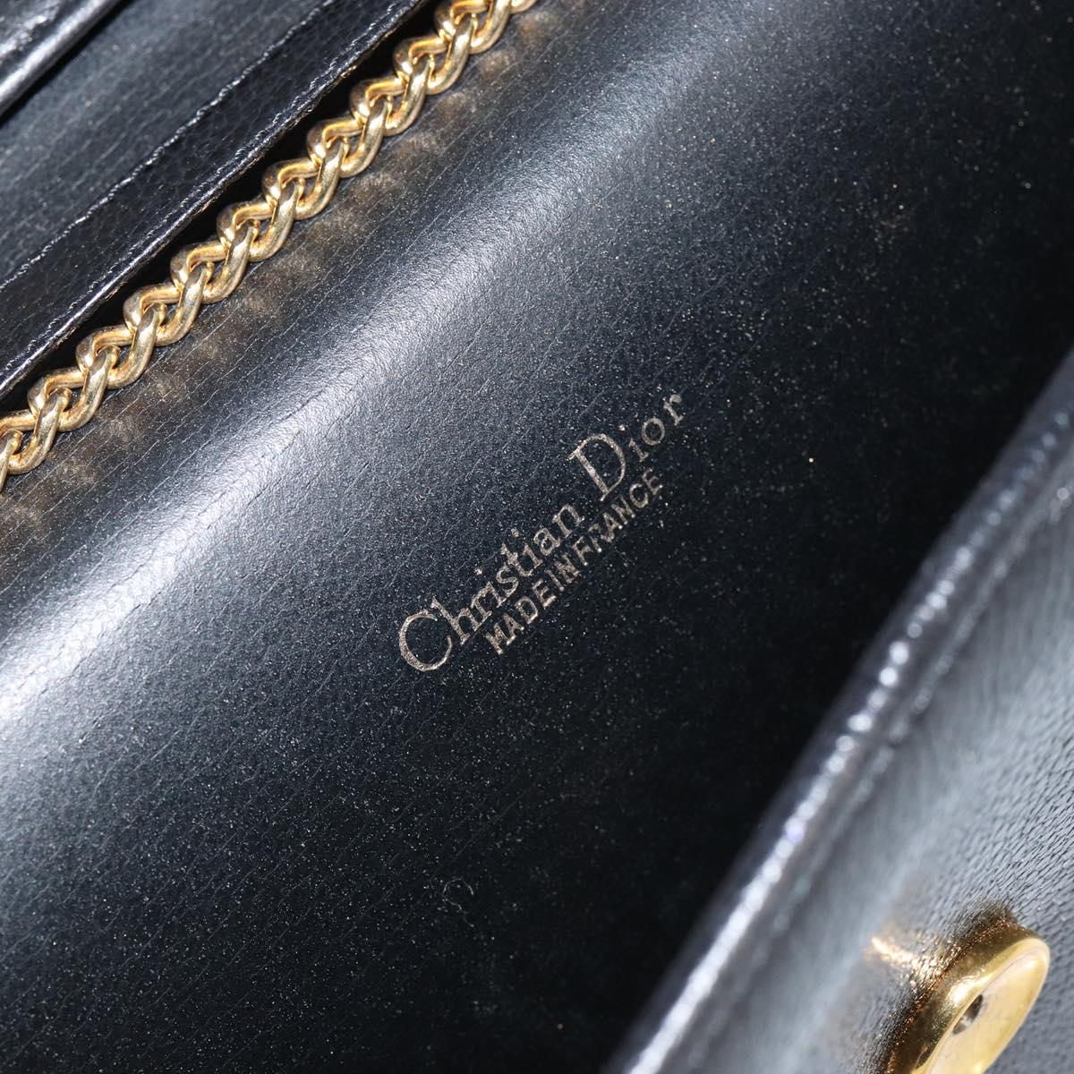 Christian Dior Chain Shoulder Bag Leather Black Gold Auth bs30789
