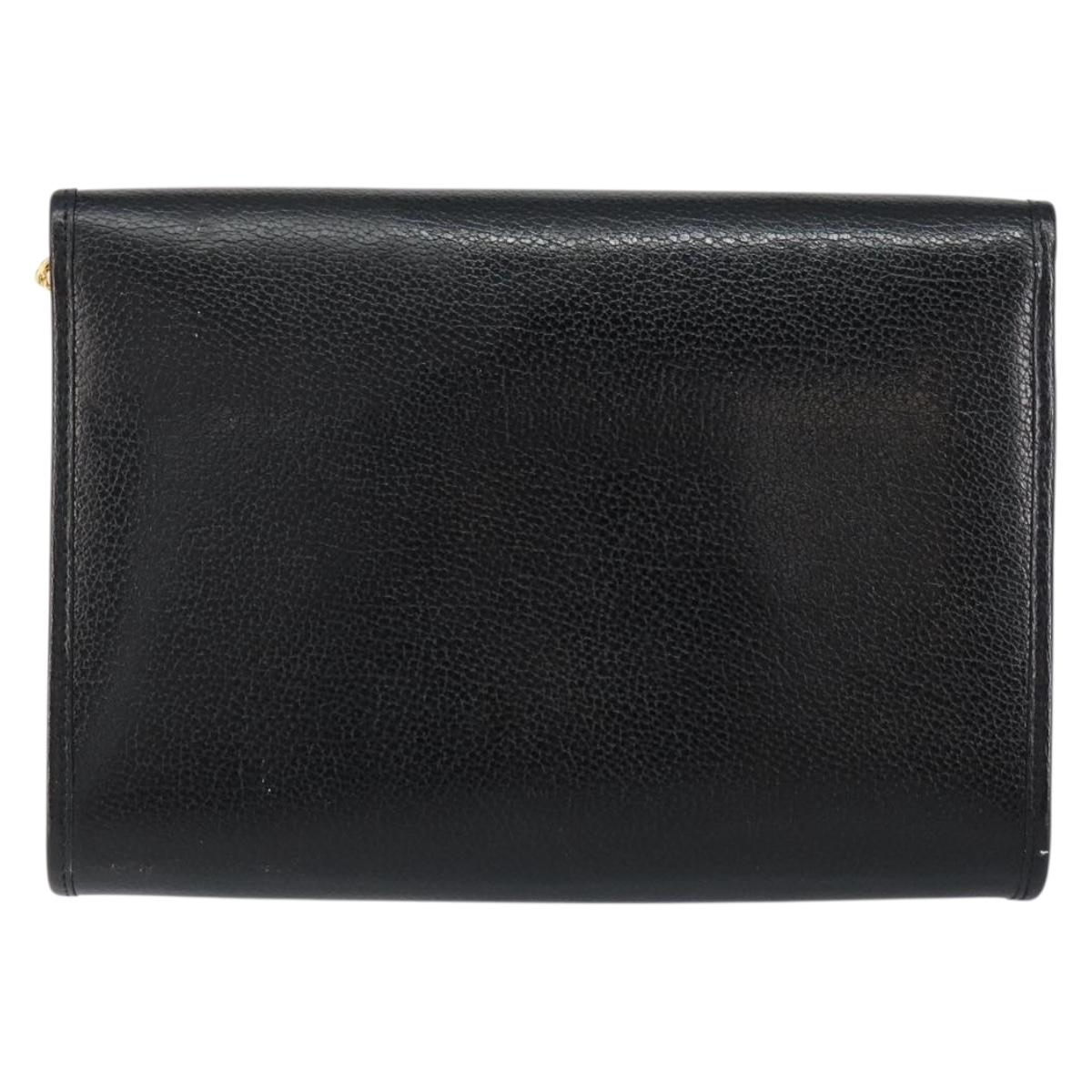 Christian Dior Chain Shoulder Bag Leather Black Gold Auth bs30789